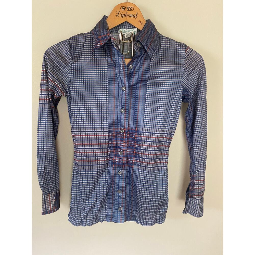 Huk A Poo Vote Vintage 70s Womens Disco Button Down Top M Geometric